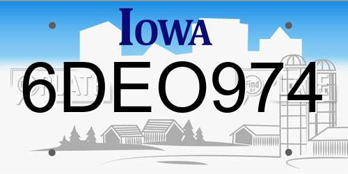 6DEO974 Iowa License Plate