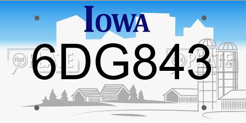6DG843 Iowa License Plate