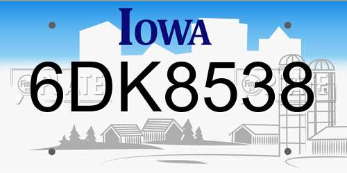 6DK8538 Iowa License Plate