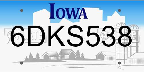 6DKS538 Iowa License Plate