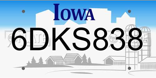 6DKS838 Iowa License Plate