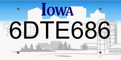 6DTE686 Iowa License Plate