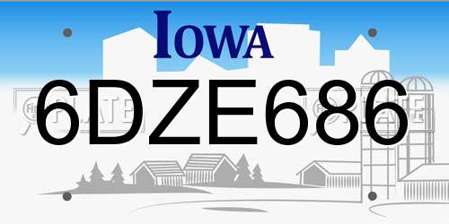 6DZE686 Iowa License Plate
