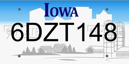 6DZT148 Iowa License Plate