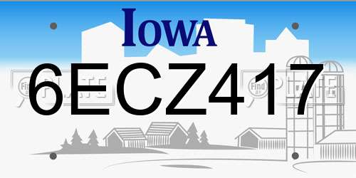 6ECZ417 Iowa License Plate