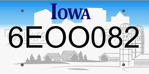 6EOO082 Iowa License Plate