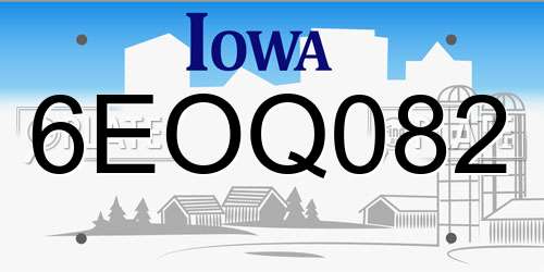 6EOQ082 Iowa License Plate