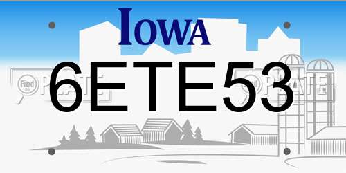 6ETE53 Iowa License Plate