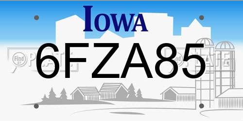 6FZA85 Iowa License Plate