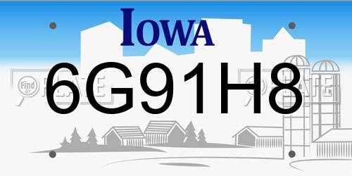 6G91H8 Iowa License Plate