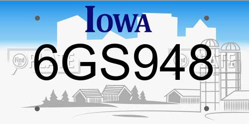 6GS948 Iowa License Plate
