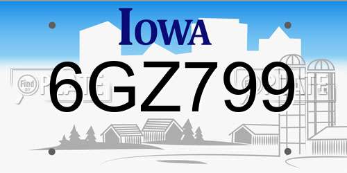 6GZ799 Iowa License Plate