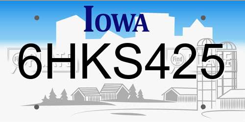 6HKS425 Iowa License Plate