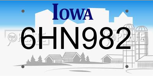6HN982 Iowa License Plate