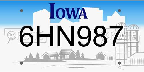 6HN987 Iowa License Plate