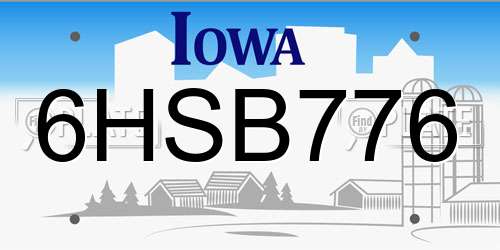 6HSB776 Iowa License Plate