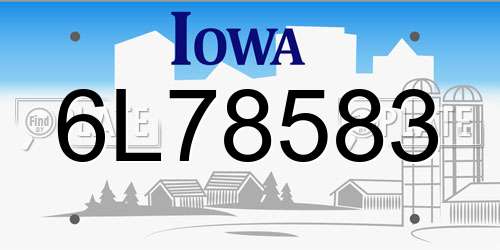 6L78583 Iowa License Plate