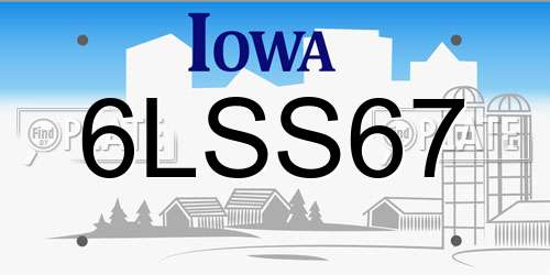 6LSS67 Iowa License Plate