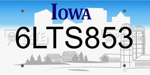 6LTS853 Iowa License Plate