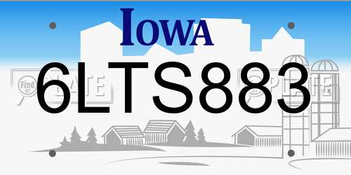 6LTS883 Iowa License Plate