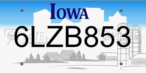 6LZB853 Iowa License Plate