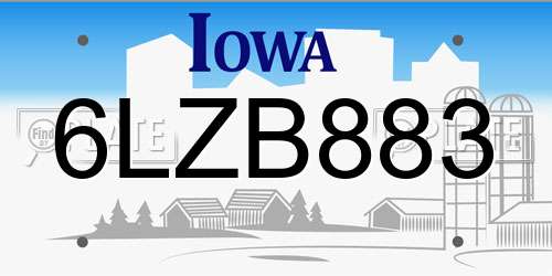 6LZB883 Iowa License Plate