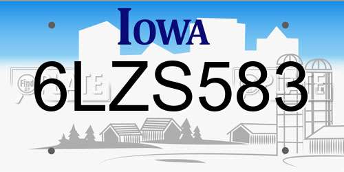 6LZS583 Iowa License Plate