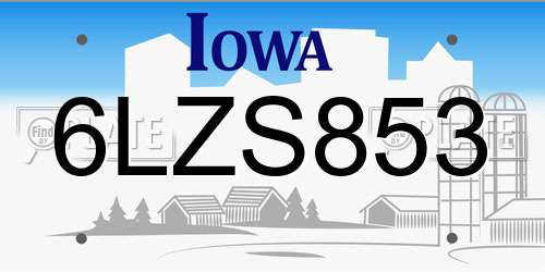 6LZS853 Iowa License Plate