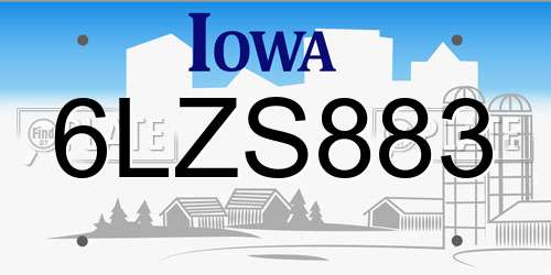 6LZS883 Iowa License Plate