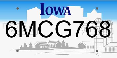 6MCG768 Iowa License Plate