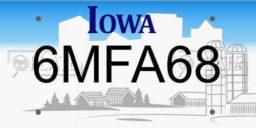6MFA68 Iowa License Plate