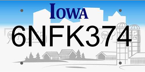 6NFK374 Iowa License Plate