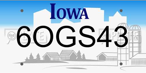 6OGS43 Iowa License Plate