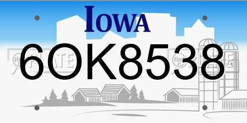 6OK8538 Iowa License Plate