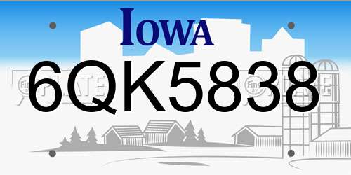 6QK5838 Iowa License Plate