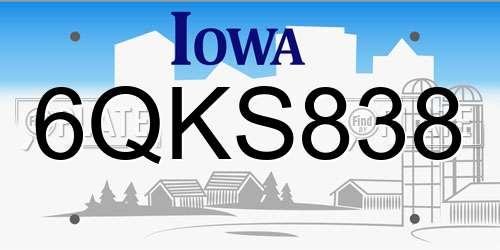 6QKS838 Iowa License Plate