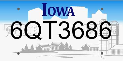 6QT3686 Iowa License Plate