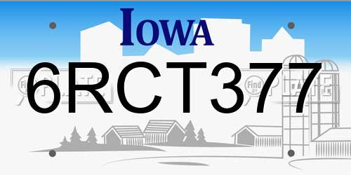 6RCT377 Iowa License Plate