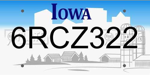 6RCZ322 Iowa License Plate