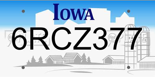 6RCZ377 Iowa License Plate