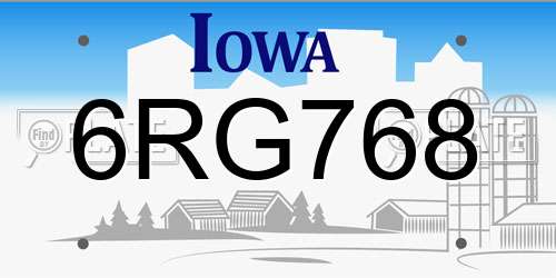 6RG768 Iowa License Plate