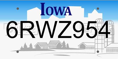 6RWZ954 Iowa License Plate