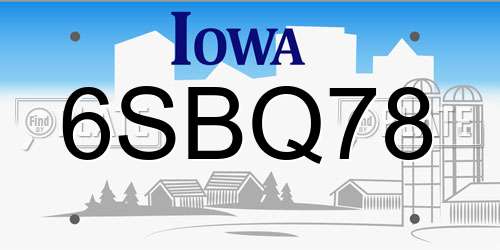 6SBQ78 Iowa License Plate