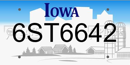 6ST6642 Iowa License Plate