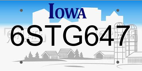 6STG647 Iowa License Plate
