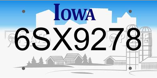 6SX9278 Iowa License Plate