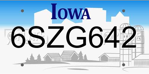 6SZG642 Iowa License Plate