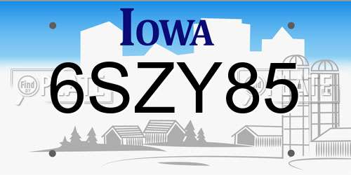 6SZY85 Iowa License Plate