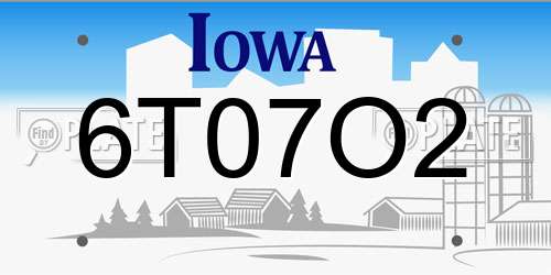 6T07O2 Iowa License Plate