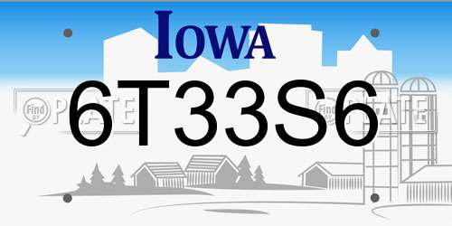6T33S6 Iowa License Plate